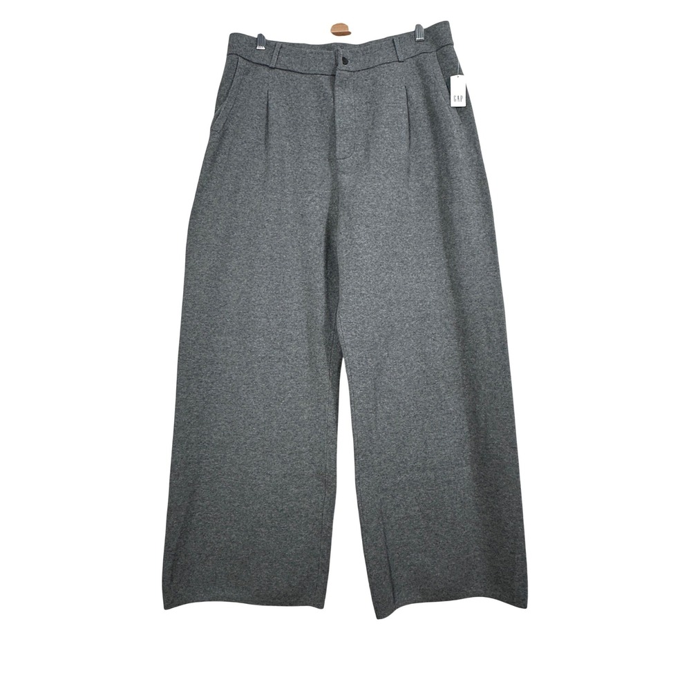 GAP Women Wide Leg Pleated Knit Sweater Pants Charcoal Gray Size L New With Tags